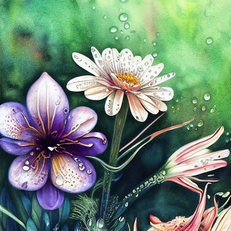water drop on flower painting
