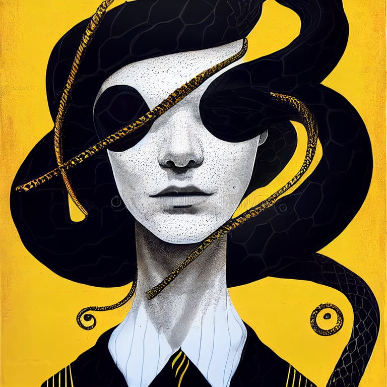 A portrait of Gigantic black snake with poisonous hooks and yellow eyes illustration Harry Potter style