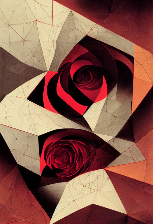prompthunt: rose, fractal, tyles, black and red color , by Escher