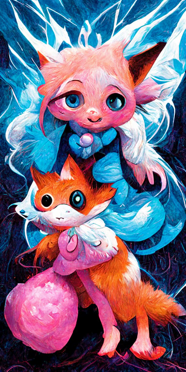 prompthunt: Adorable Pokemon character+Pink plush fox girl with big starry blue  eyes and a big, fluffy fox tail, MTG artwork by Diego gisbert Llorens, Greg  Rutkowski, Clint cearley, Pixar and Luis rotor,