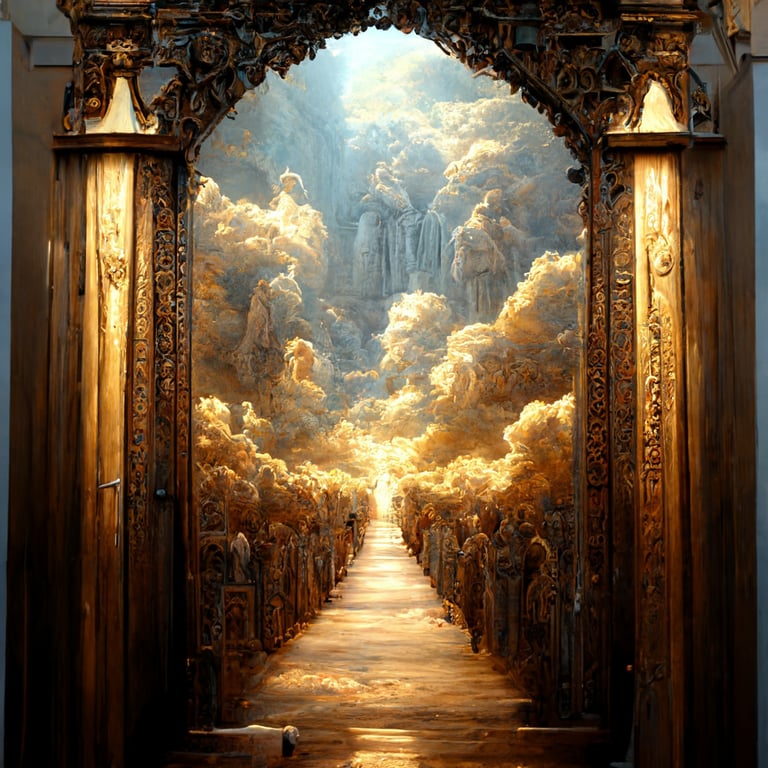 prompthunt gates of heaven with god standing in front,realistic,16k,high detail,