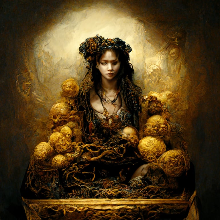 prompthunt: Pandora was the first human female created by Hephaestus,  Pandora's Box, ornately detailed, hope, Greek mythology, curiosity,  Rembrandt, baroque style,