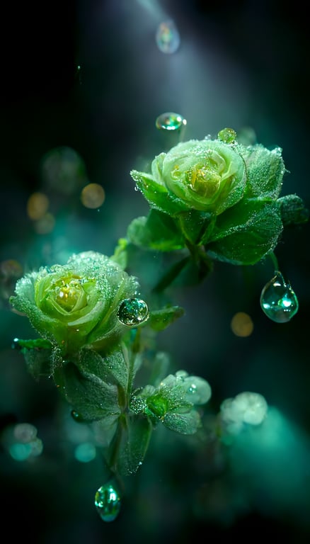 Green Rose With Water Drops