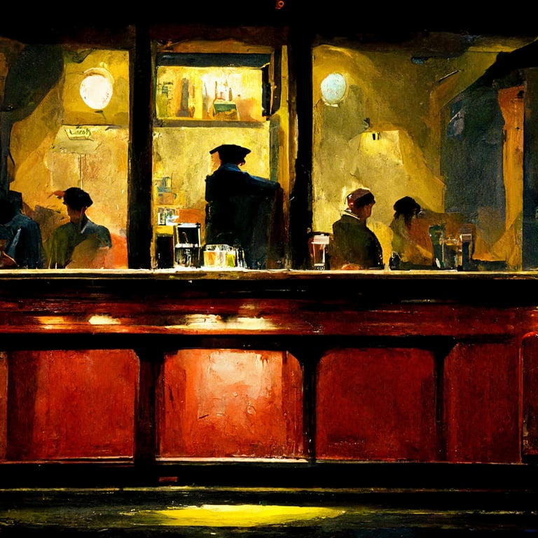 prompthunt: Edward Hopper style painting of Bar 1661 in Dublin Ireland.
