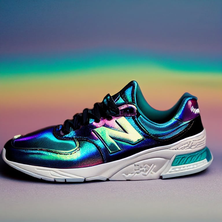 prompthunt: Photorealistic New Balance iridescent sneaker inspired by the  ocean, product photography