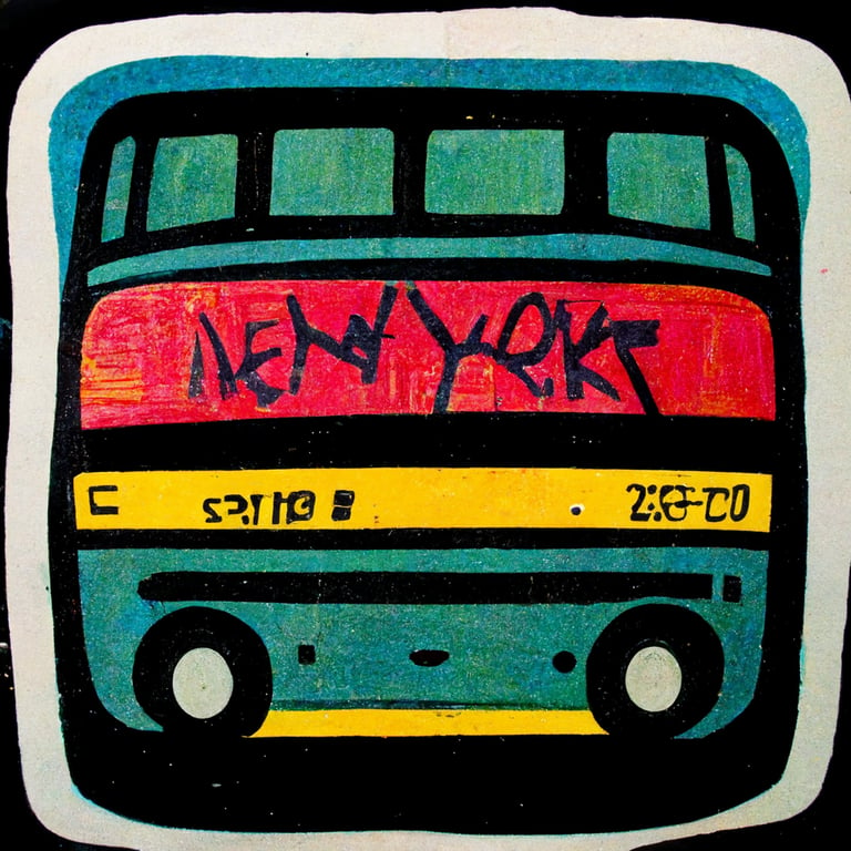 prompthunt: new york city bus. in style of basquiat, dye cut sticker