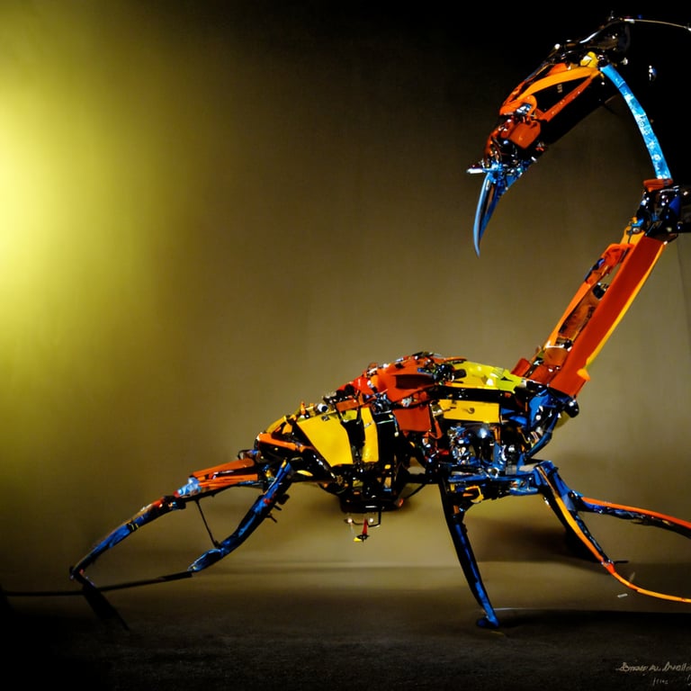 Scorpion with Robotics engineering, skilled mechanical work, vibrant colors