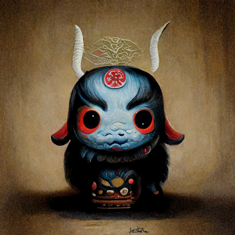 prompthunt: a painting of one japanese yokai with two horns, funkopop,  designed by studio ghibli, hyper detailed