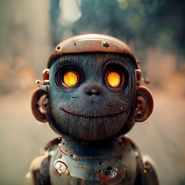 prompthunt little robot monkey ape, full robot body, big cute eyes