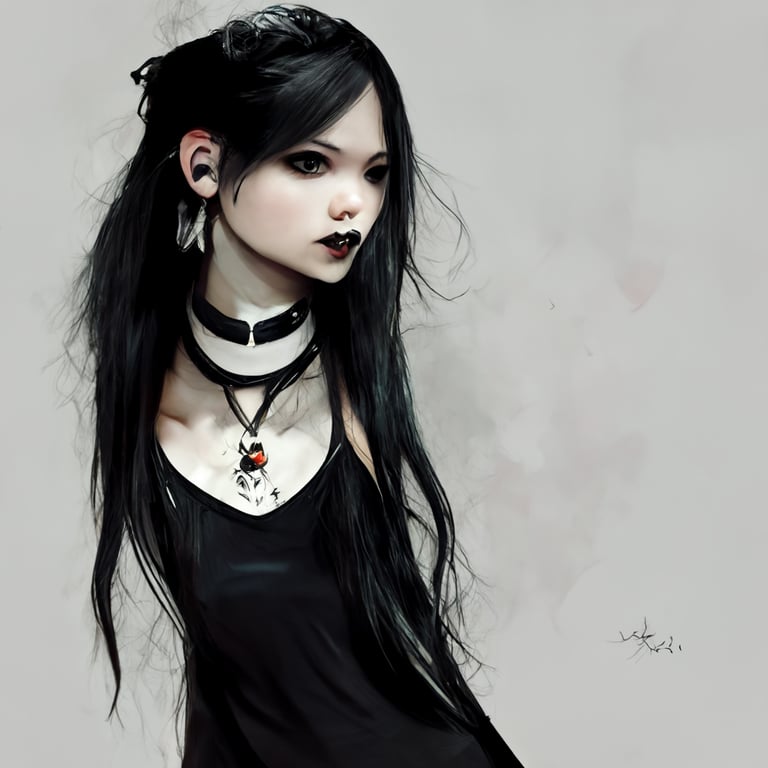 prompthunt: metalhead girl, fit, anime, white and black hair, nose piercing,  goth outfit