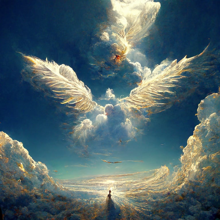 prompthunt: three levels of paradise, heaven, celestial, clouds, wings ...