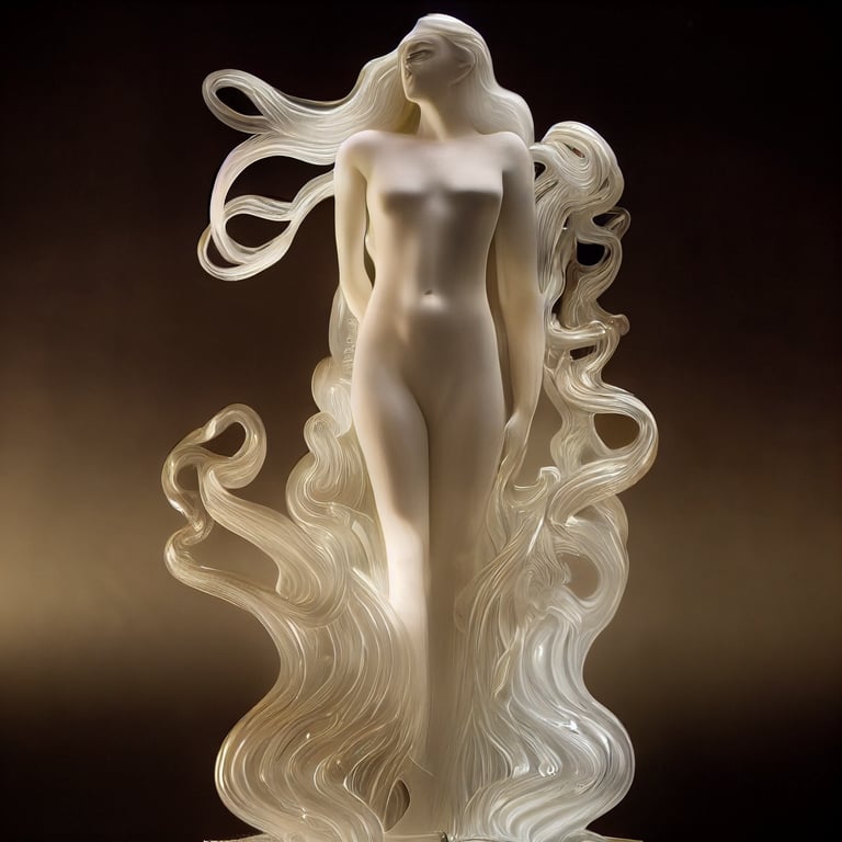 prompthunt: glass sculpture of a beautiful woman. Long flowing