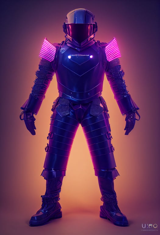 a synthwave highly detailed full body armor and helmet, ultra realistic, photorealistic, studio lighting, 8k