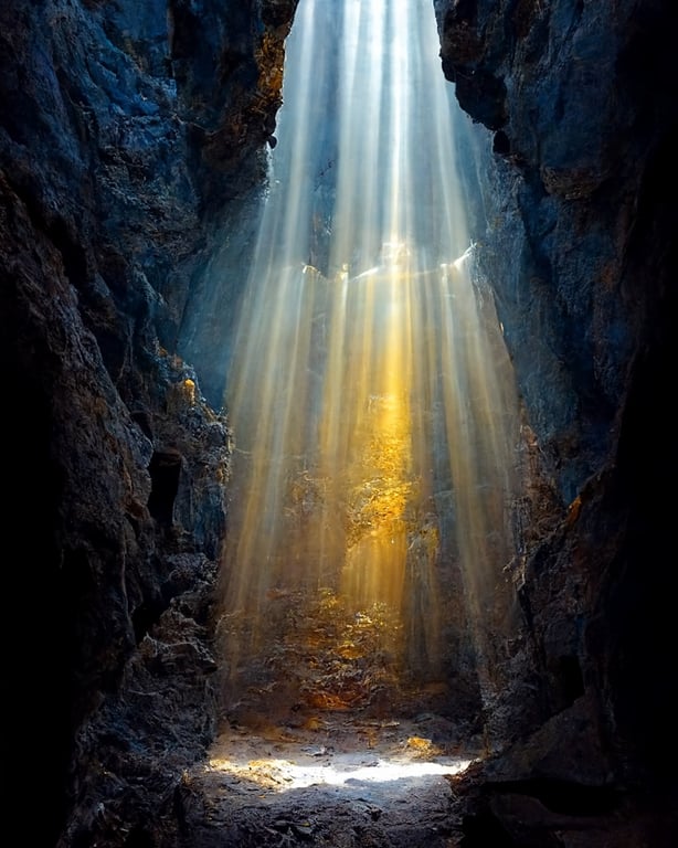 prompthunt: the bottom of a cave filled with treasure and jewels, single  light source, spotlight, gold and silver, spectacular, rays of light