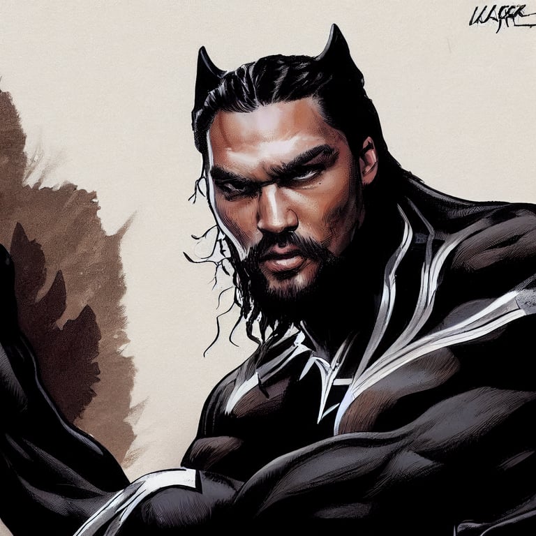 comic style art, jason momoa as black panther white skinned, panther claws