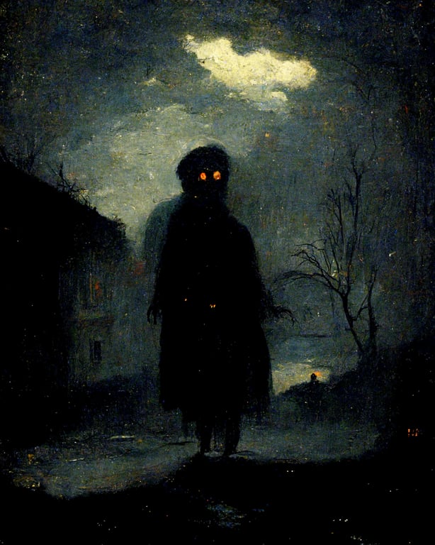 prompthunt: **terrified person, dark, gloomy, night, October, 19th century  paint