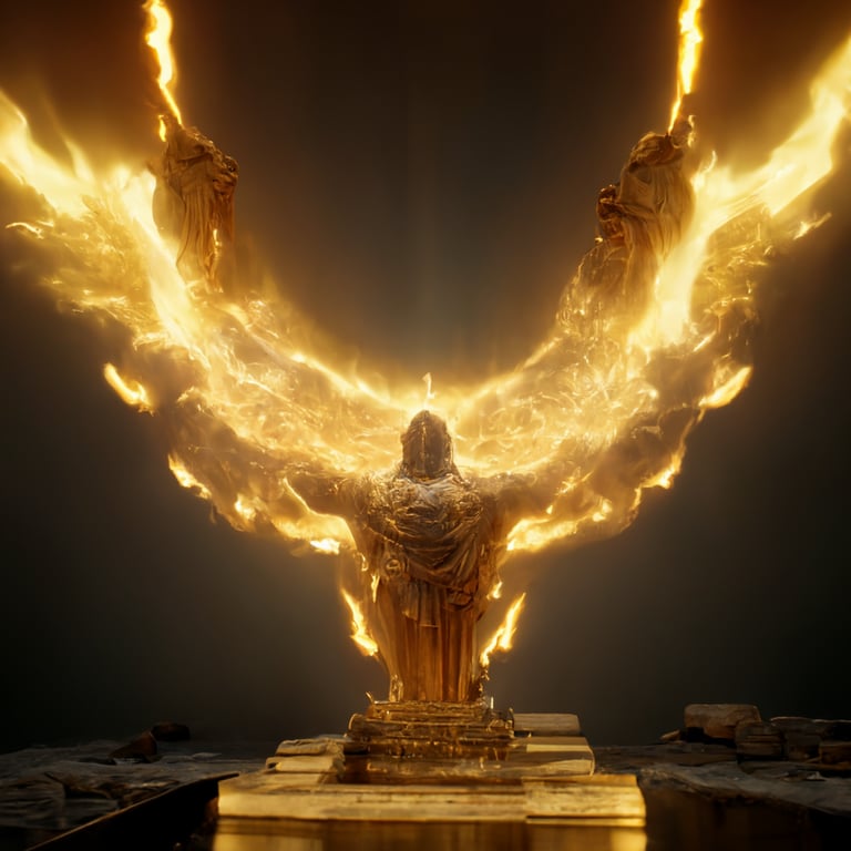 prompthunt: Extremely dramatic Mighty Flame of God, render + 3d octane  render +4k UHD + immense detail + dramatic lighting + well lit, amazing  details, hyperrealistic photograph, Colossal, GODLIKE, ancient temple  background,