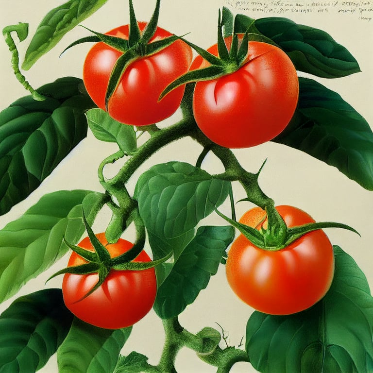 prompthunt scientific drawing of an exotic, beautiful tomato plant