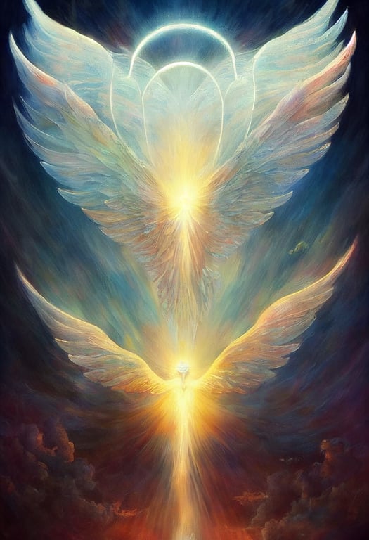 prompthunt: imagine agelical winged creature made of pure light, delicate,  huge wings, surrounded by luminescent beautiful aura, art nouveau, oil  painting style, fantasy, design, science fiction