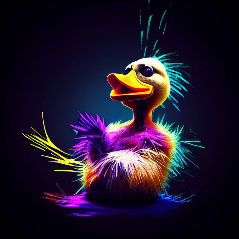 prompthunt: Howard the duck neon paint splash, colourful, black
