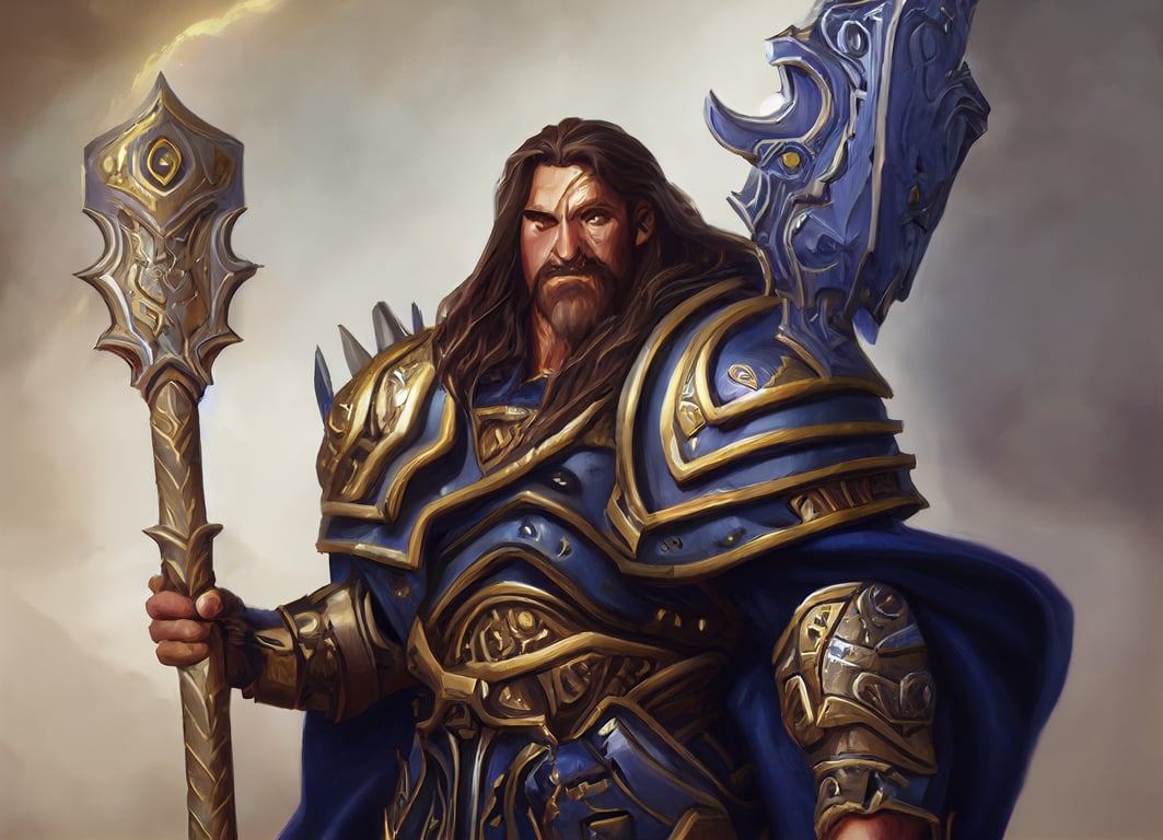 prompthunt: warcraft lordaeron hero paladin human detailed face, giant  hammer, big hands and golden armor, town streets, artstation, arthas,  ditital painting, high fantasy, cinematic