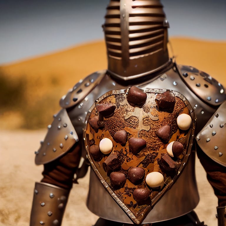 prompthunt: **knight in armor, hyper realistic, 4K, armor is chocolate chip  desert camouflage and he's holding a gun, chocolate chip desert camo, tri  color desert camo armor