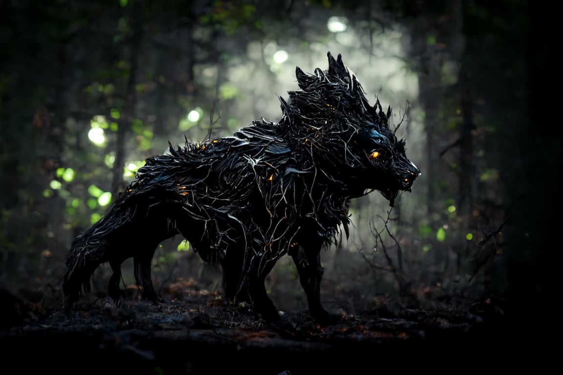 prompthunt black wolf covered in fantasy armor from GW2, dead forest