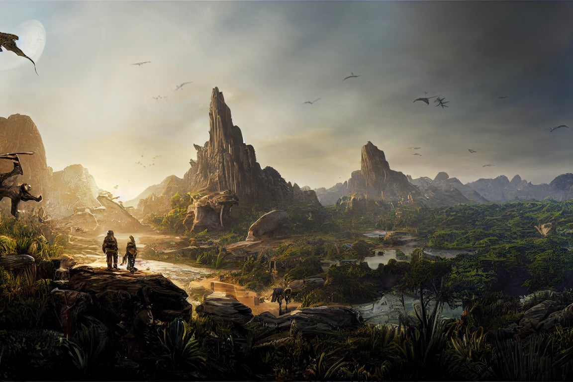 Ark Survival Evolved, insanely detailed, intricate, runic, hyper maximalist, elegant, HDR, Ultra-HD, 4k, Wide Angle, Cinematic, Ray Tracing Light, Volumetric Lighting, Refined-Rendering, octane render, clean, creative, unreal engine, Hyper-Realistic