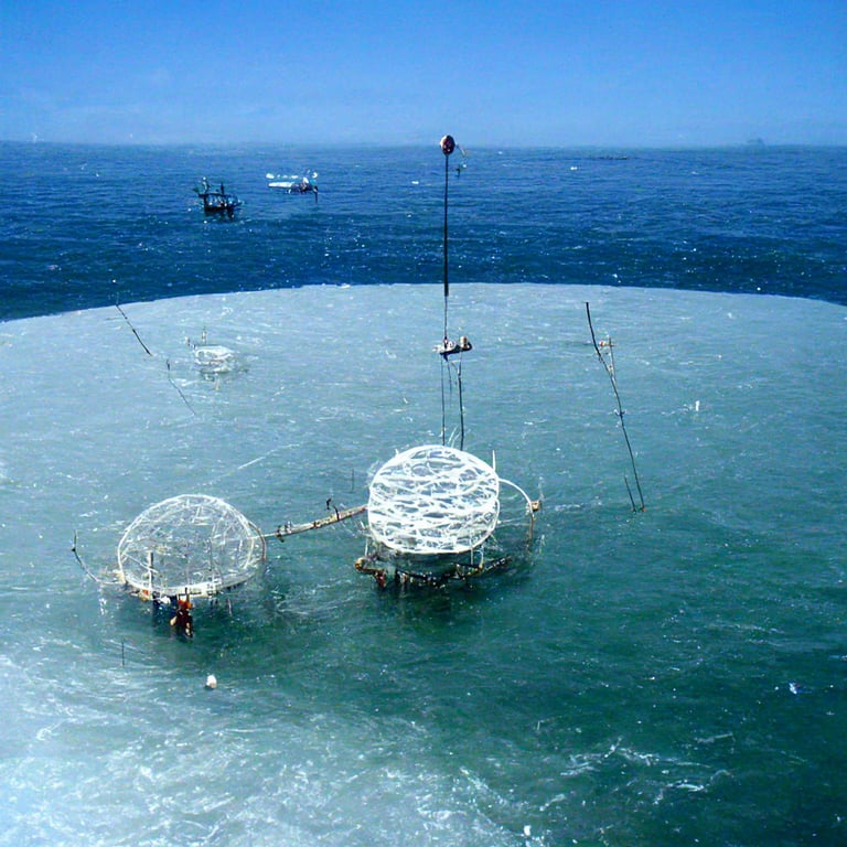 prompthunt: White circular floating platform floating on fishing