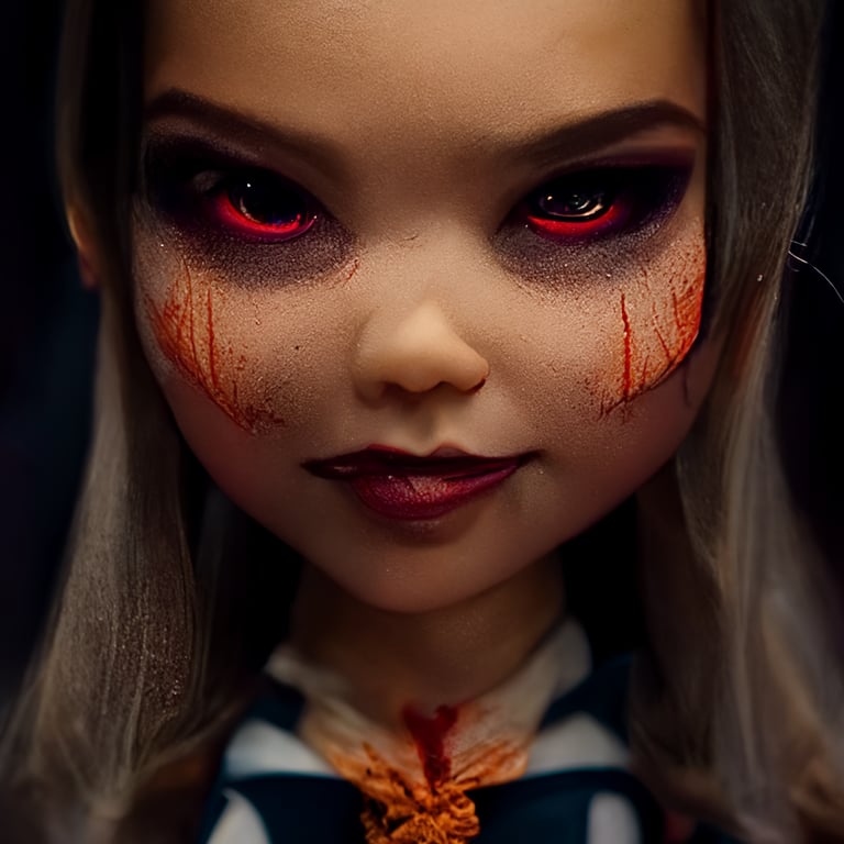 prompthunt: Evil barbie doll with a knife, Halloween, 4k, high definition