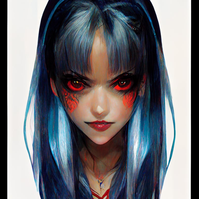 girl high school DxD, demon slayer, cyber, face, anime, blue hair