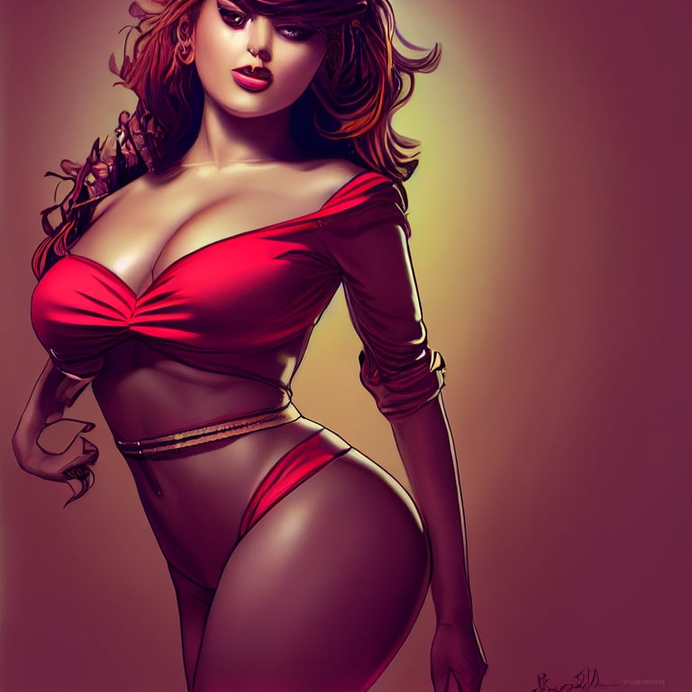 prompthunt: full body of attractive beautiful female with bright huge eyes,  huge chest, perfect equal mix of mary nabokova with a fit thick hourglass  body, huge curvaceous chest, skin-tight outfit, drawn by