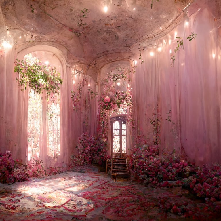 victorian hanging room, with moon and stars painted ceiling, surrounded by pink roses, in an abandoned victorian mansion garden, rococo style, enchanted, dreamy, fairytale aesthetic, romantic, Romeo and Juliet, Jane Austen, retouching, volumetric lighting, god rays, cinematic, professional photoshop edits frequency separation, hyper realism details, horizon based ambient occlusion, redshift render in Maya, 50mm, dslr, octane render, vfx, postprocessing, hyperrealistic, 500px photography, Nikon D850, Canon EOS 5D Mark II, cinema 4D, unreal engine, 8k, 4k