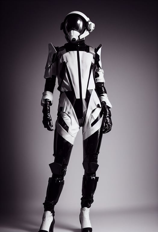 prompthunt: futuristic space jumpsuit Black White Reflective fabric  military harness, supermodel women face, fashion photography, 8k wallpaper,  inspired by Mass Effect Andromeda stealthsuit armor spacesuit, highly  detailed, bright cool Lighting ...