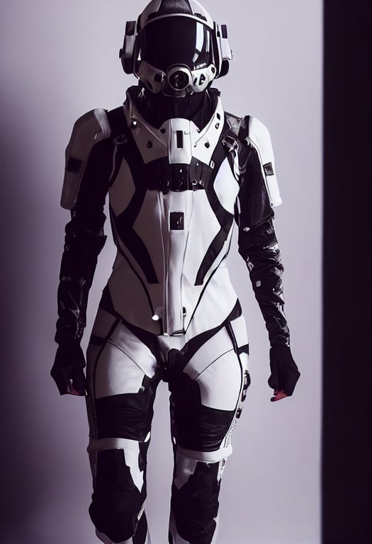 prompthunt: futuristic space jumpsuit Black White Reflective fabric  military harness, fashion photography, 8k wallpaper, inspired by Mass  Effect Andromeda stealthsuit armor spacesuit, highly detailed, bright cool  Lighting, intricate, white photoroom st