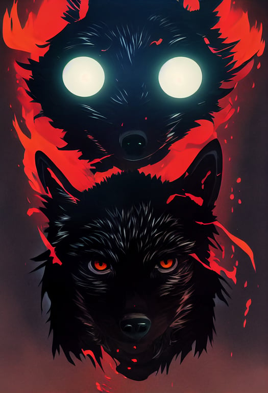 prompthunt: black wolf glowing red eyes , anime style of Akira