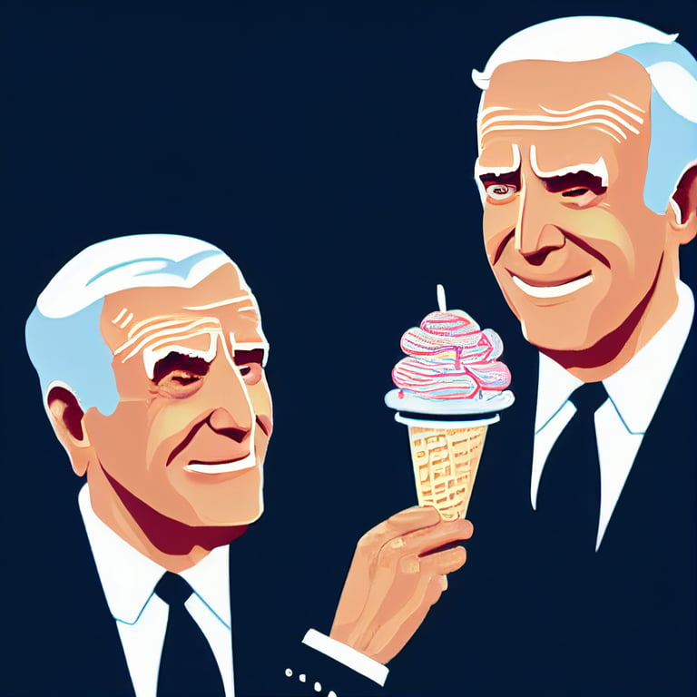 Leslie Nielsen and joe Biden eating ice cream