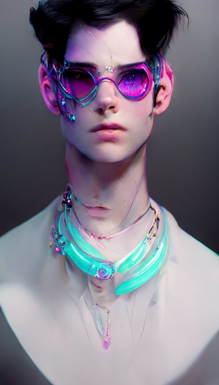 prompthunt: hyper-detailed studio photography, 18 year old male sci-fi pastel  goth attractive young-man wearing sci-fi pastel colored goth jewelry and  extravagant embellished sunglasses, pastel colored hair, accessories,  extremely detailed, intricate ...