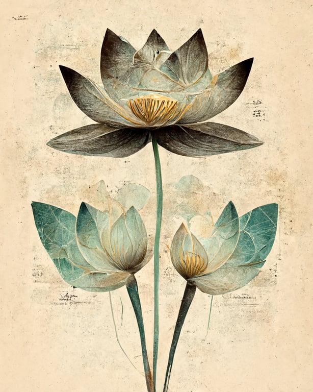 prompthunt etsy digital art print of lotus flowers in vintage style