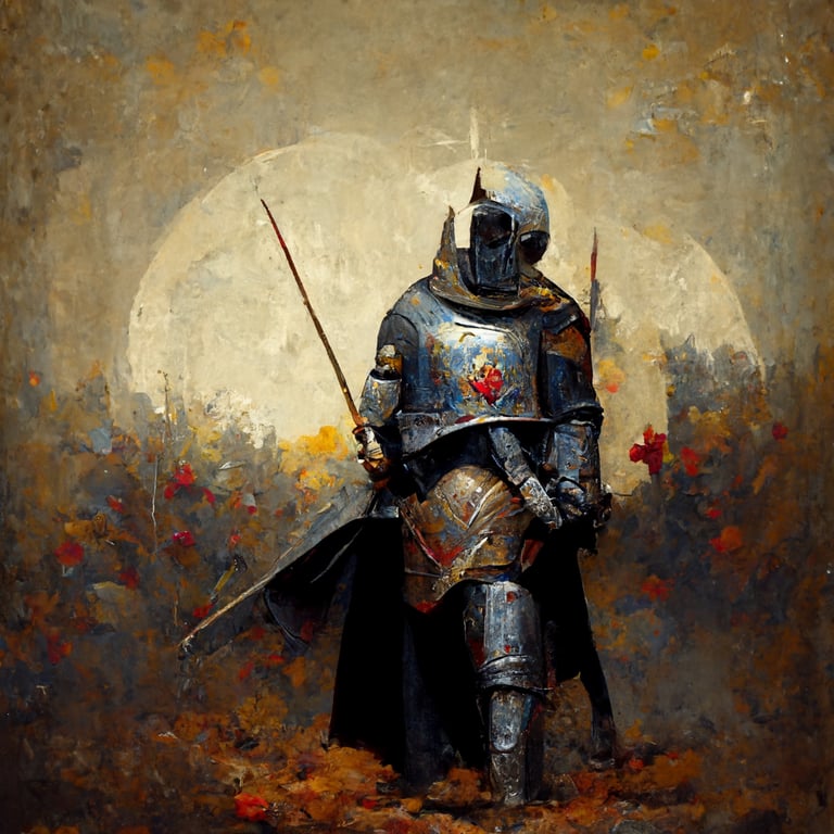 medieval knight, medieval painting style