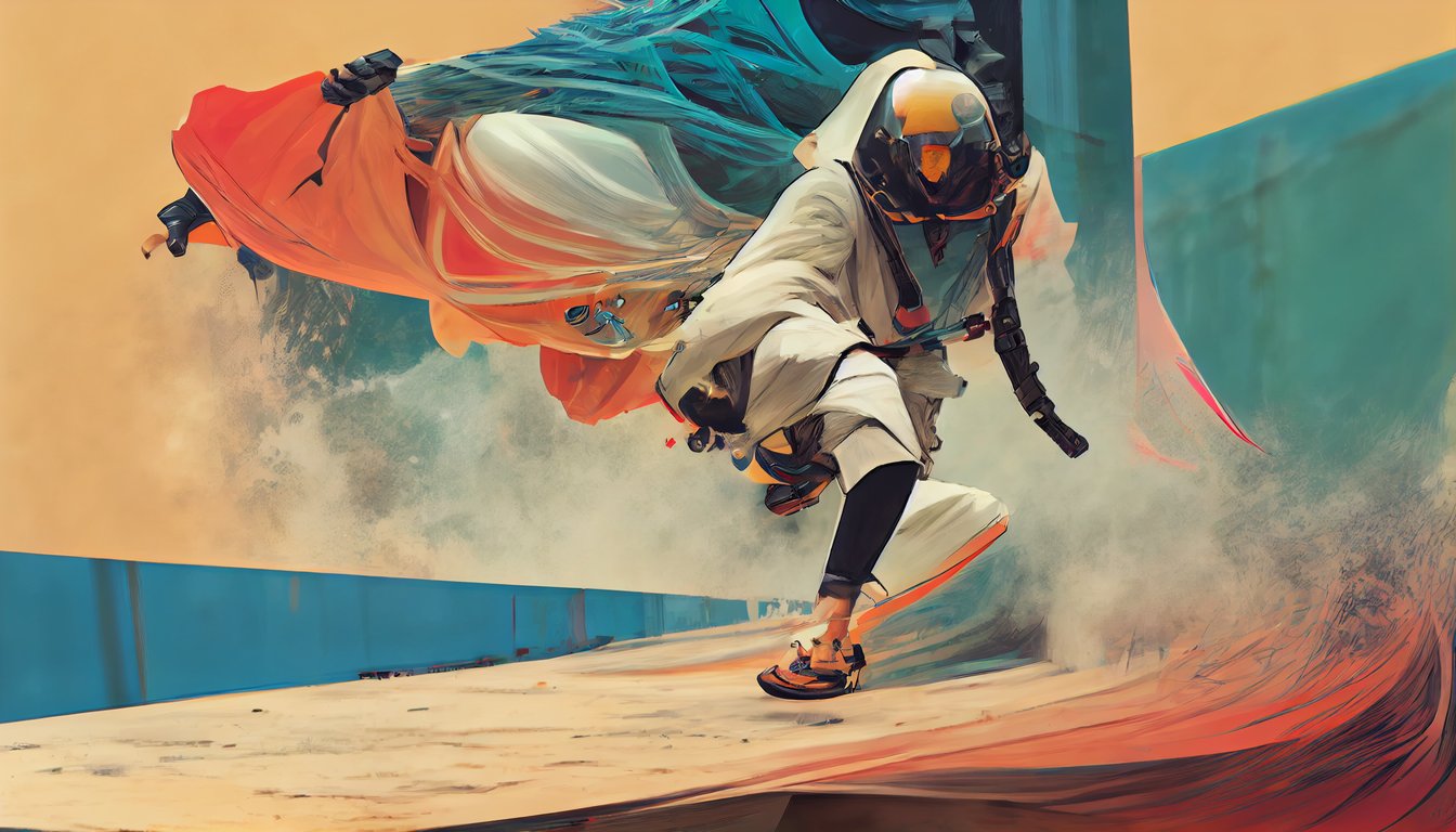 prompthunt: extreme parkour, rick owens, skateboard, cyberpunk, highly  detailed, concept art, moebius