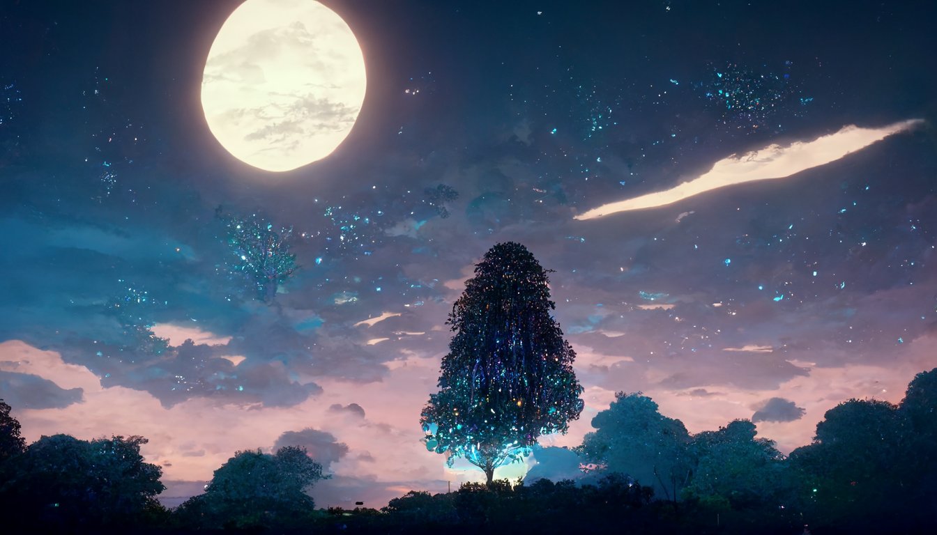 prompthunt studio ghibli style, midnight sky, dynamic lightning