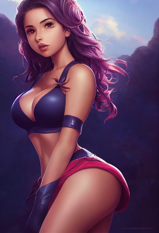 prompthunt: pixar style portrait shot, demi rose as a hot babe fighting  pose, artwork by granblue fantasy, artgerm, high quality, amazing  background by ghibli, wide gorgeous eyes, smooth cell shading, symmetrical  face,