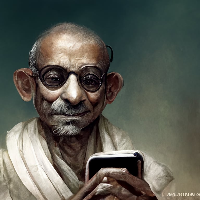 gandhi using iphone