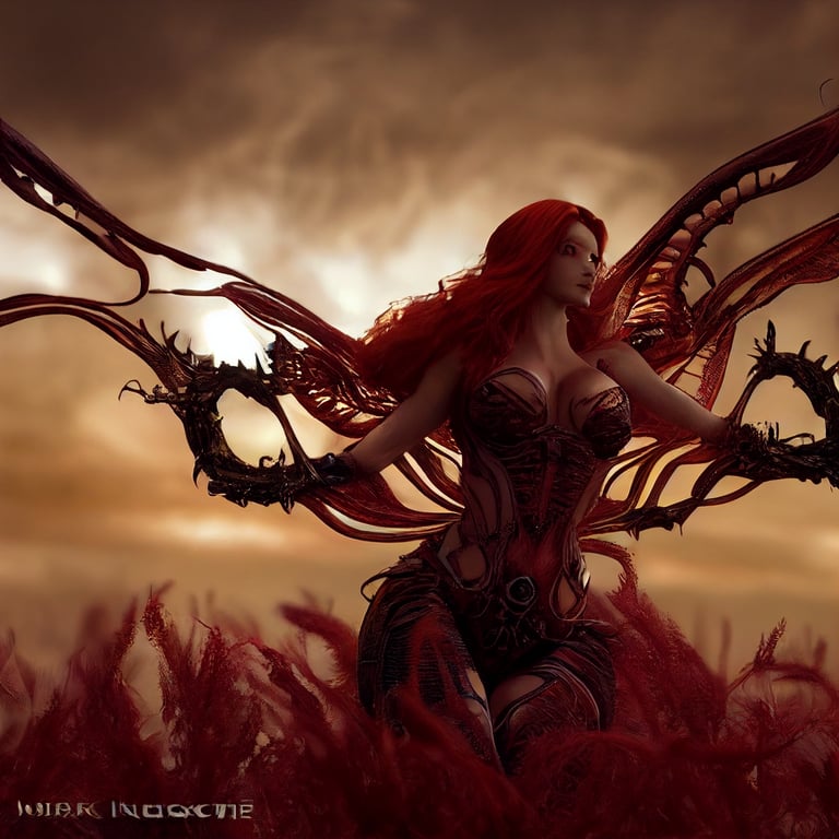 prompthunt: beautiful redhead Sarah Kerrigan as Queen of Blades of zerg  having wide silver wired wings, full body, facing camera, Starcraft,  trending on Artstation, by Mark Brooks, Unreal Engine, Dramatic,  Photography, DSLR,