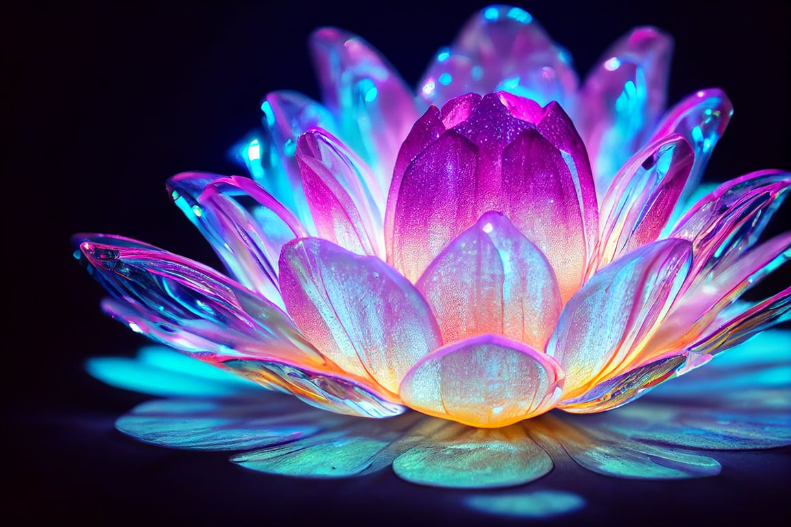 prompthunt Clear crystal lotus flower, glowing neon lights from the