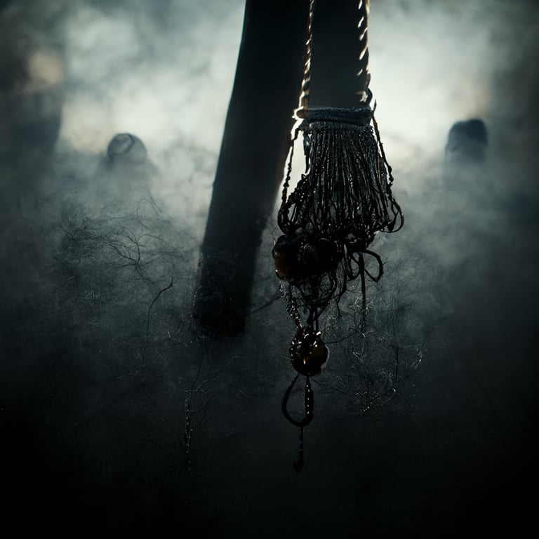 prompthunt: hangman noose on the floor, dark, ominous theme, unreal engine,  mist, smoke, transparent, horror, photorealistic render, black, hdr, hd,  8k, 18k, octane render