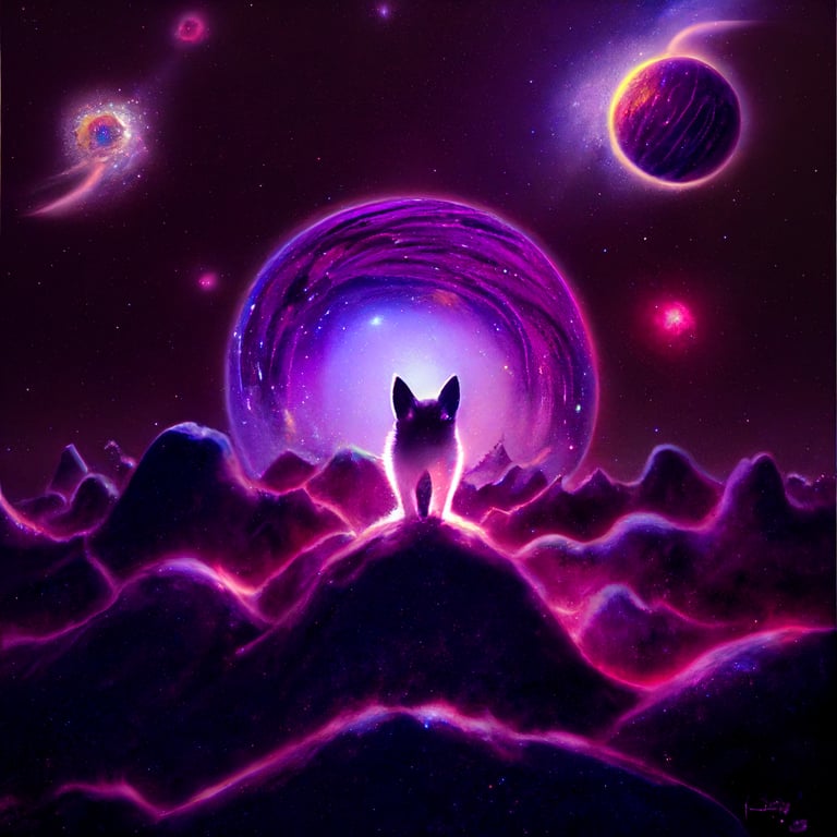 purple galaxy fox commanding an army of light