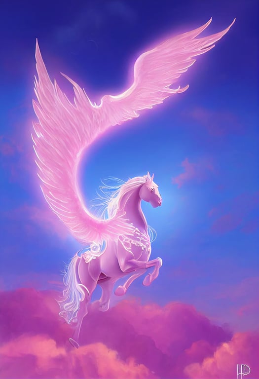 prompthunt gentle pink pegasus ultra detailed in sky with soft