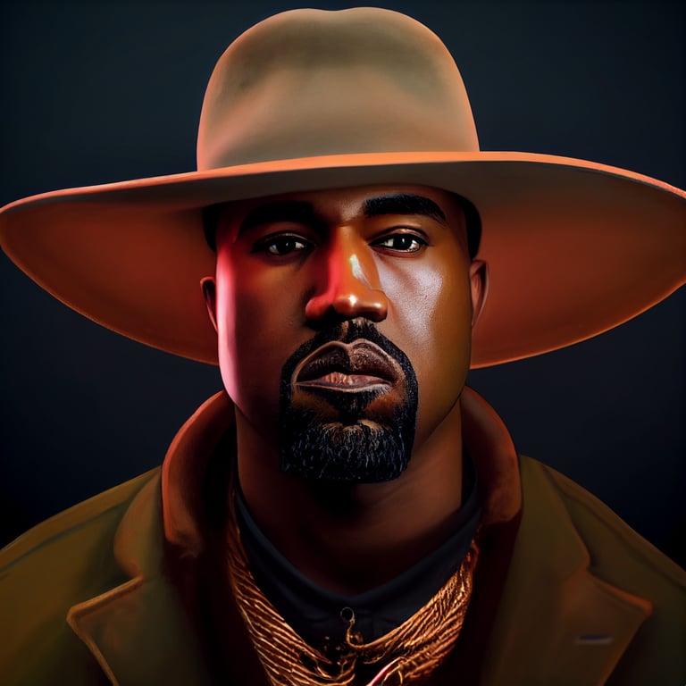 Prompthunt Portrait Of Kanye West Wearing A Cowboy Hat Photorealistic 